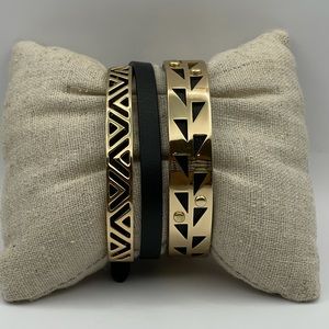 Stella & Dot set of 2 bracelets gold and black leather